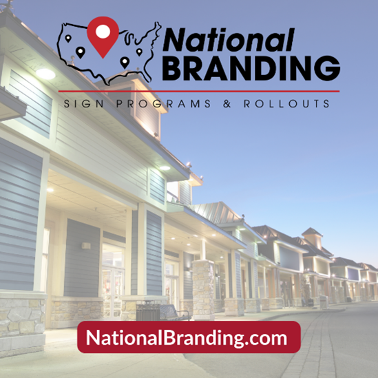 Strip mall with a logo overlay of National Branding.
